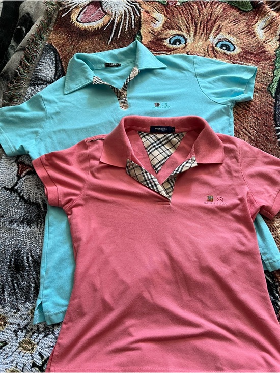 Burberry Tops - Burberry Pink and Aqua Short Sleeve Polo Tops